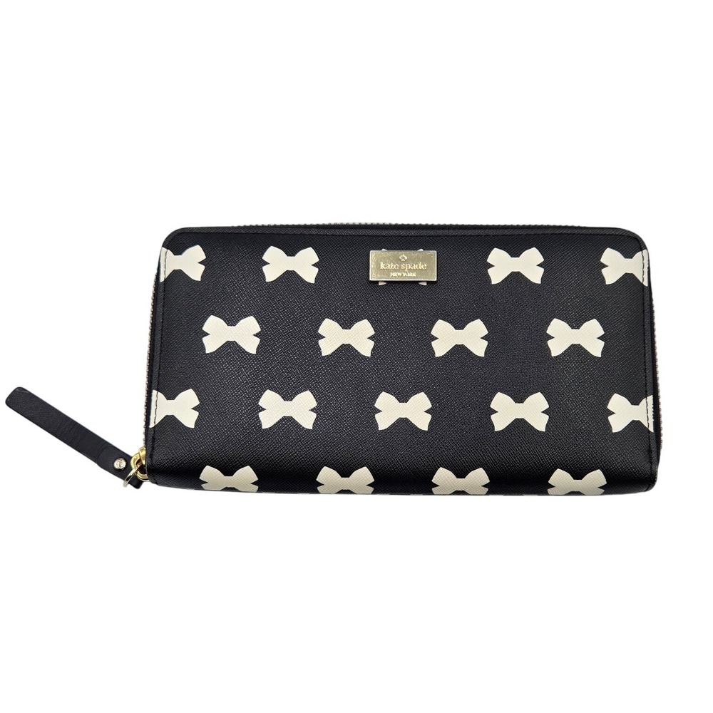 Kate Spade Black White Bow Zip‎ Around Continental Wallet Wristlet